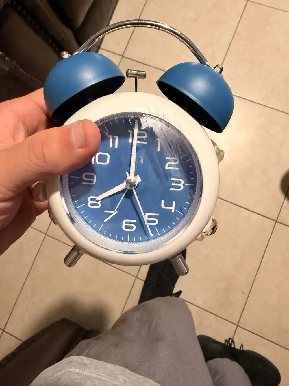 Vintage Style Twin Bell Analog Alarm Clock White and Blue